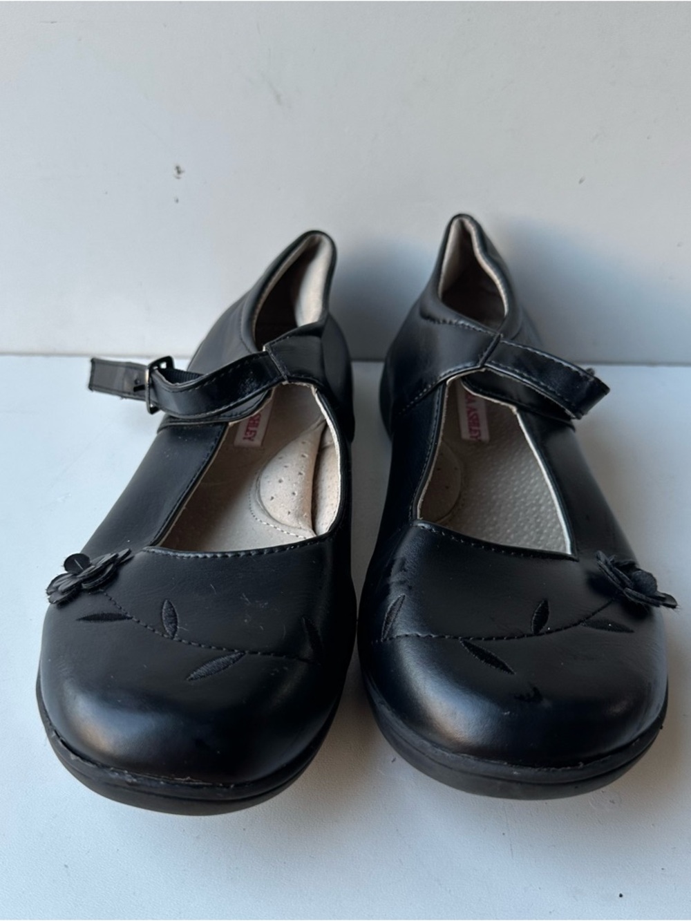 Laura Ashley Girls Black Mary Jane Shoes Size 7 Floral Strap School Dress Flats